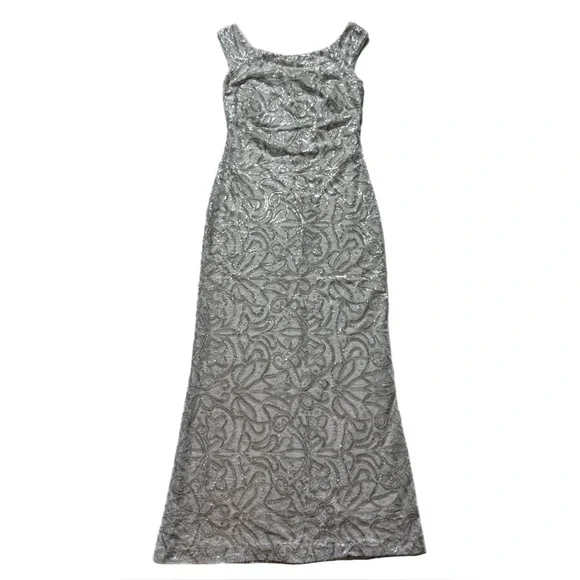 Lauren Ralph Lauren Silver Cream Sequin Full Length Gown Maxi Dress 10 Festive - Picture 2 of 9